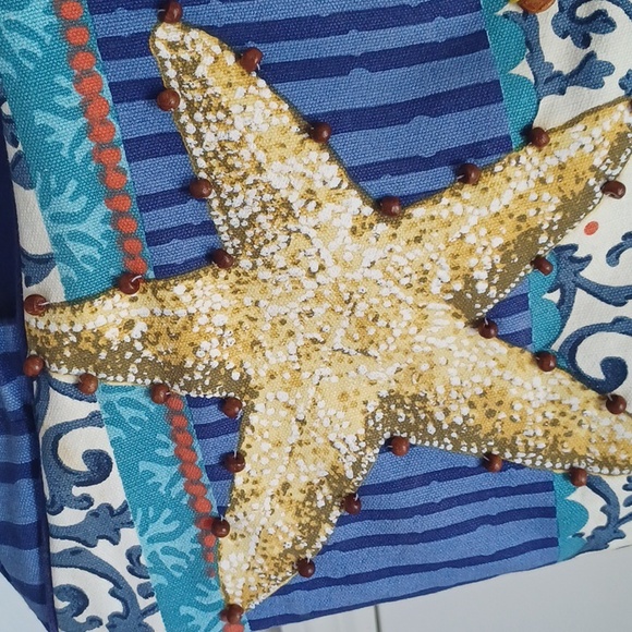Paul Brent Canvas Beach Tote Bag / Purse With Beaded Starfish - Picture 3 of 16